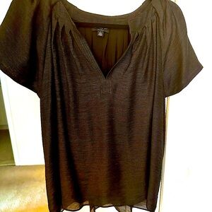 Current Air Charcoal Pleated Blouse. Fully lined. Flouncy sleeve